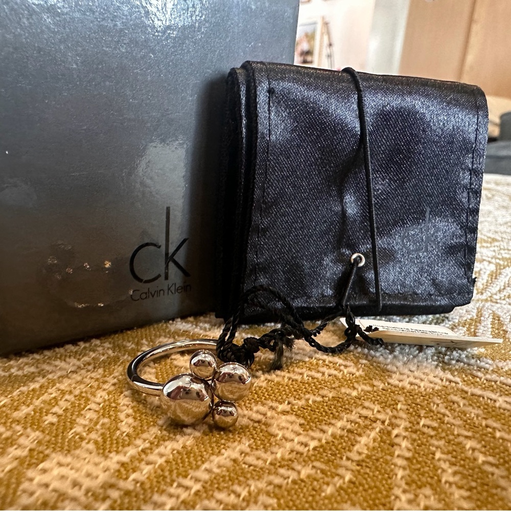 NWT Calvin Klein Liquid Silver Fidget Spin Ring in polished stainless steel